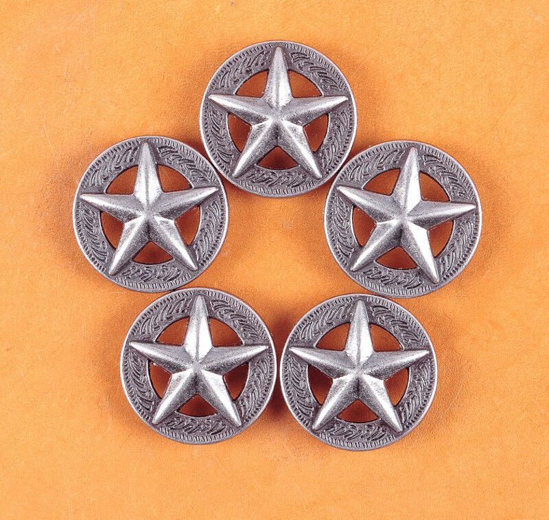 LOT 10PCS 25*25MM WESTERN TEXAS RAISED STAR ANTIQUE SILVER LEATHERCRAFT CONCHOS Unbranded Does not apply - фотография #4