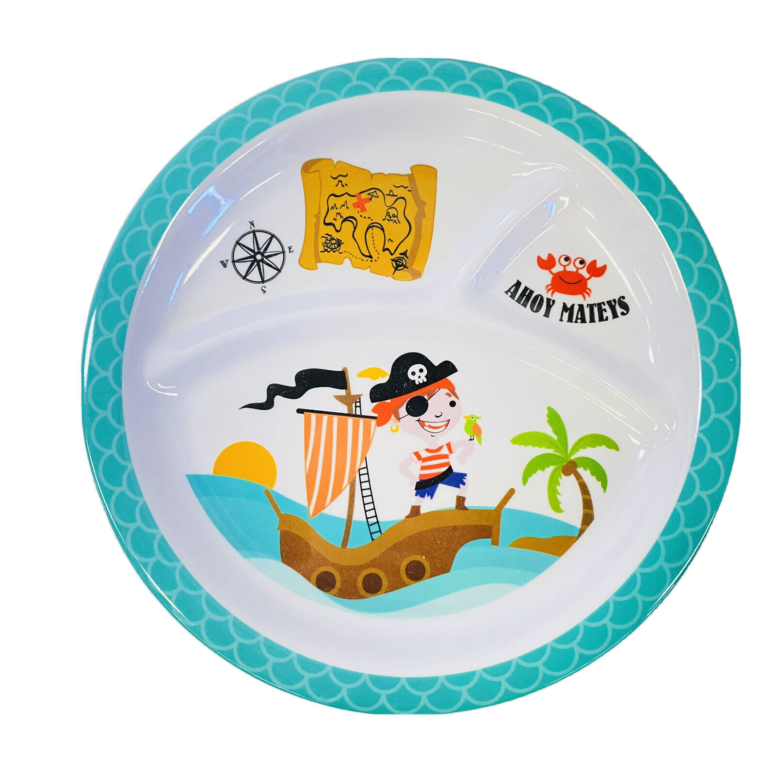 Child's Boy's Dinnerware Divided Plate Bowl & Cup Set Melamine BPA Free Pirates Regent Products n/a - фотография #2