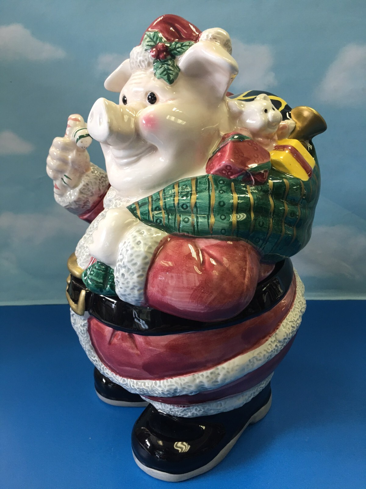 FITZ & FLOYD OMNIBUS OCI  VINTAGE  PIG SANTA CLAUS CHRISTMAS COOKIE JAR NEW rare Fitz & Floyd - фотография #3
