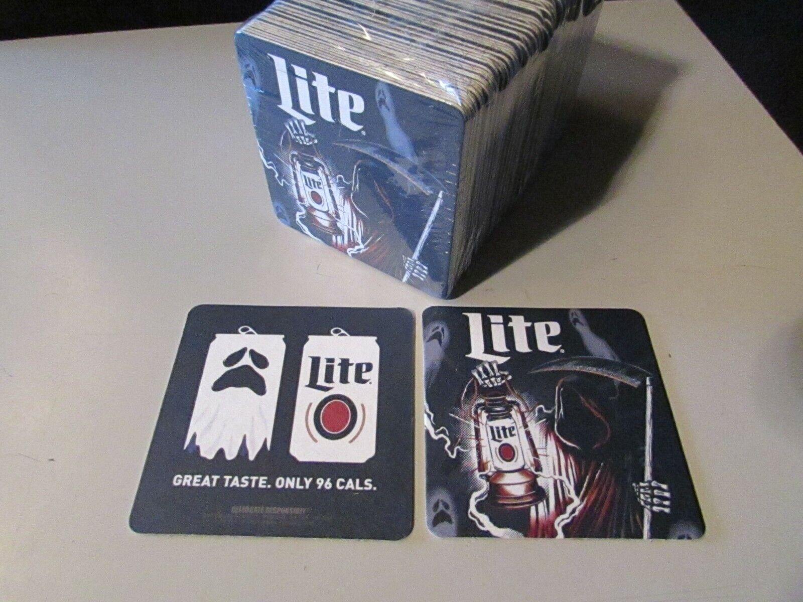 NEW 100 Miller Lite Halloween Grim Reaper Scary Spooky Bar beer Coasters lot mat Miller Lite