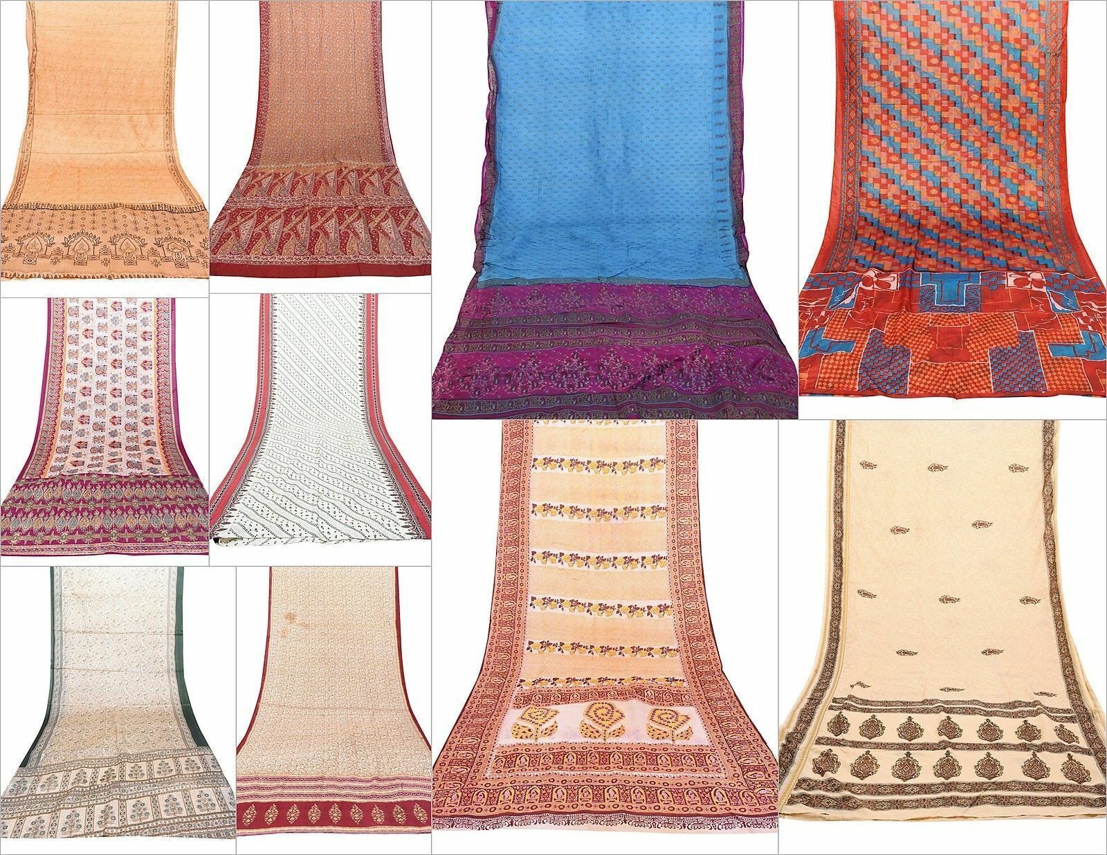 Lot Of 10 Vintage Indian Saree Pure Cotton Fabric Craft Used Art Multicolor Sari rajbhoomi_handicrafts Does Not Apply - фотография #2