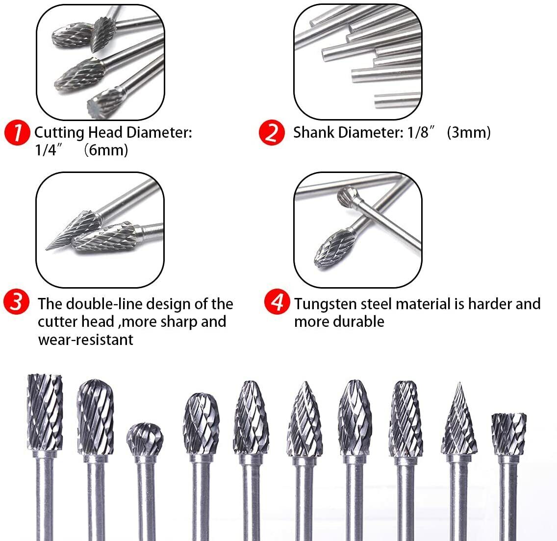 Tungsten Carbide Rotary Burr Bit Set 1/8" Cutting Carving Burrs for Dremel Tool Satc Does Not Apply - фотография #2