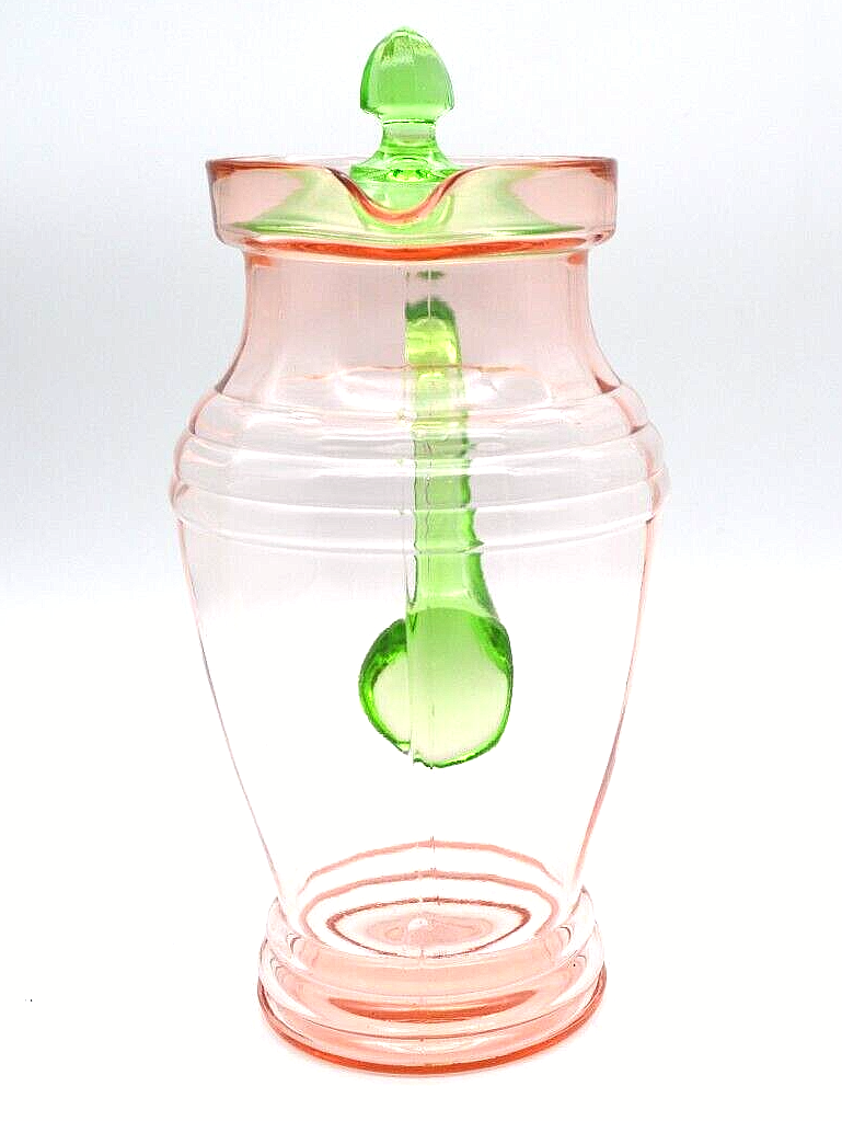 Louie Weston Tiffin WATERMELON Pitcher +6 glass Tumbler Set Ribbed Optic Uranium Weston, Louie, Tiffin, or West Virginia Specialty Glass Co Pitcher /Jug and Tumblers Set - фотография #10