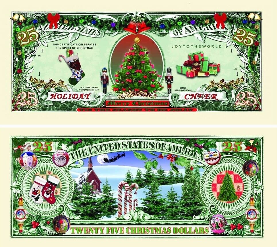 ✅ Christmas Holiday Cheer Decor 100 Pack Collectible Novelty Money Dollar Bill ✅ MLA Products N/A