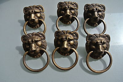 6 LION pulls handles Small heavy  SOLID BRASS old style bolt house antiques B Без бренда - фотография #3