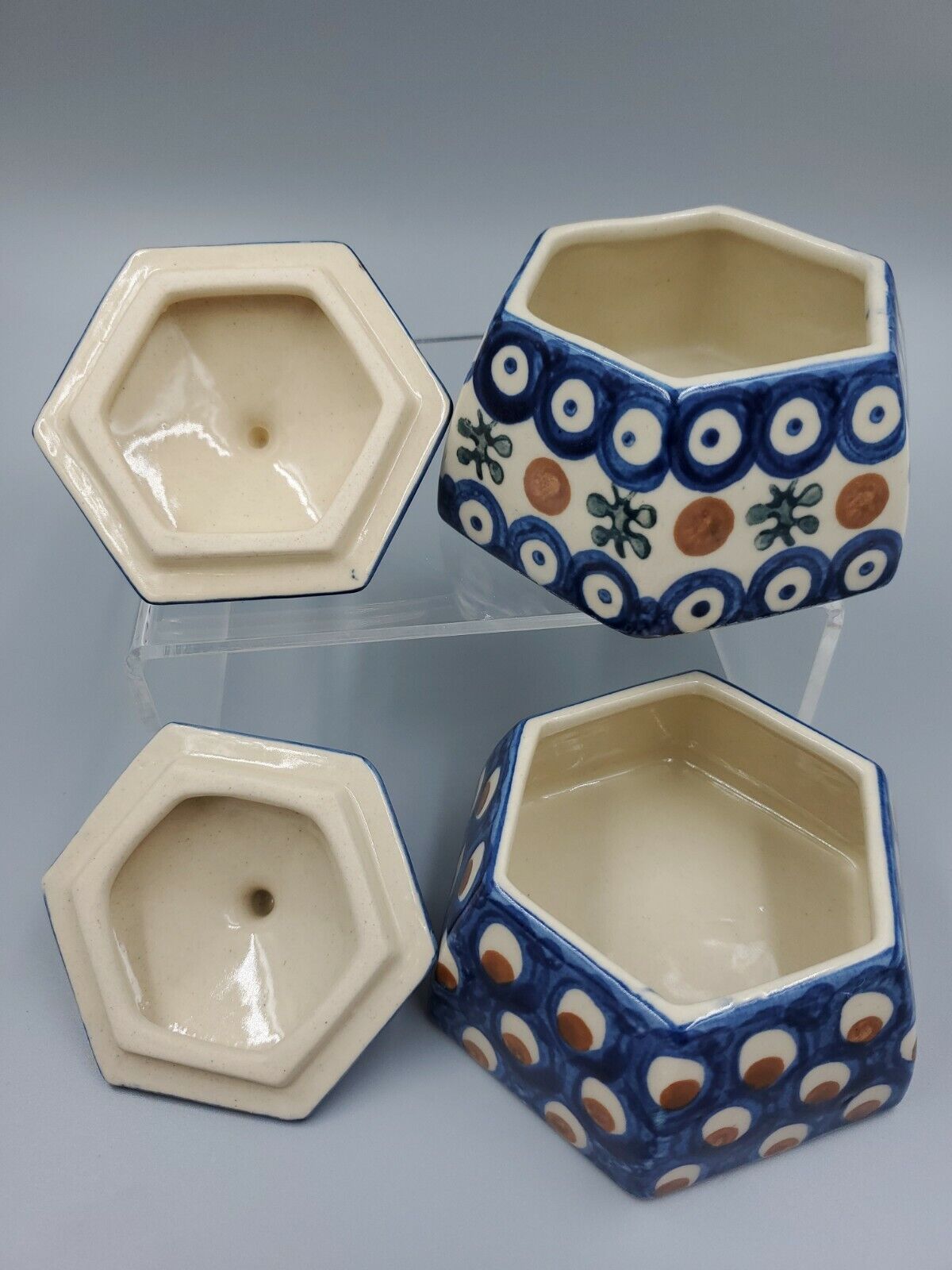 Vintage Boleslawiec Poland Ceramic Pottery Sugar Trinket Bowl With Lid Lot 2 Boleslawiec Pottery - фотография #3