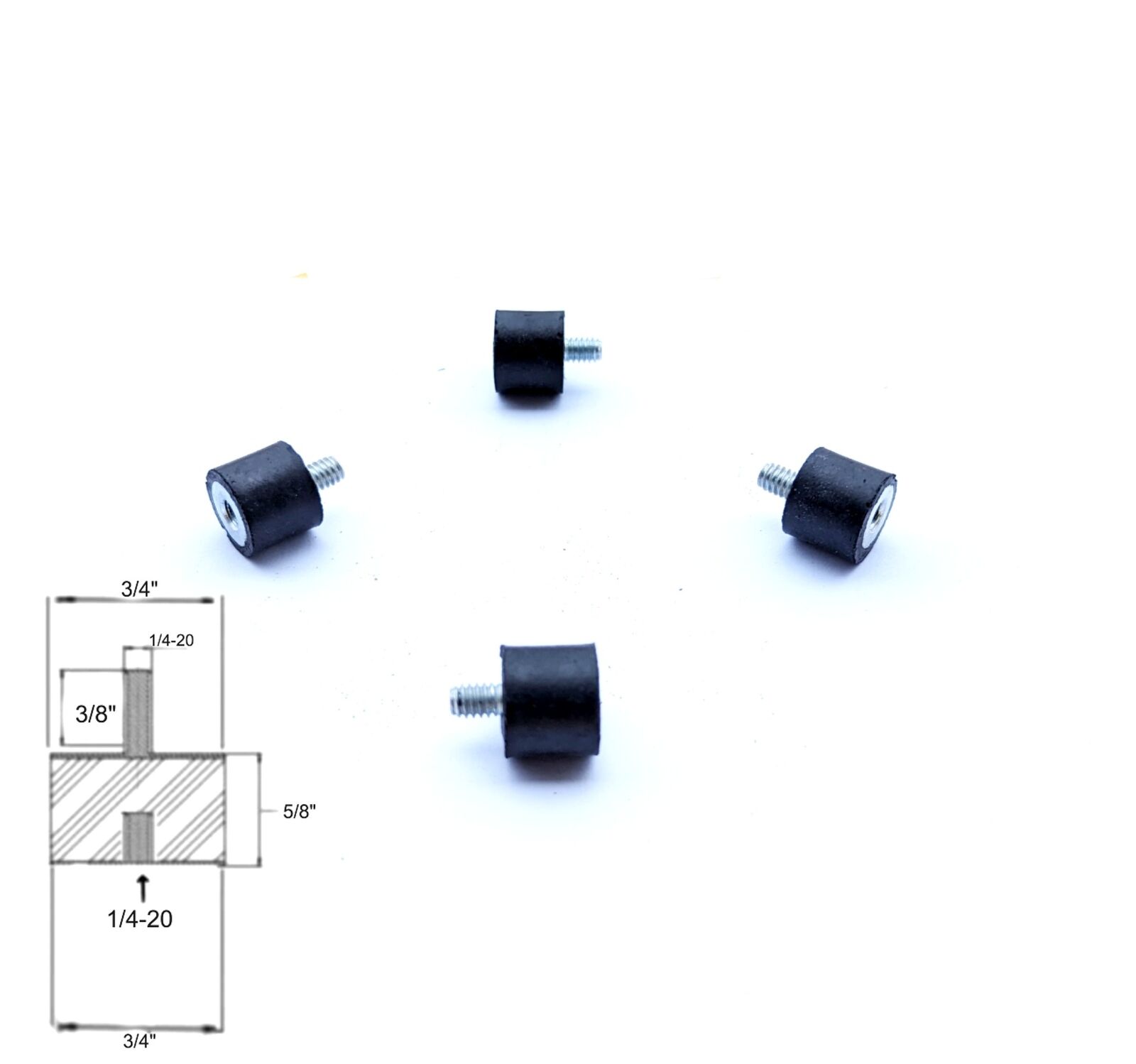 4 Rubber Vibration Isolator Mounts (3/4" Dia x 5/8" Thk) 1/4-20 x 3/8" Long Stud Elginscrewsandbolts Does Not Apply