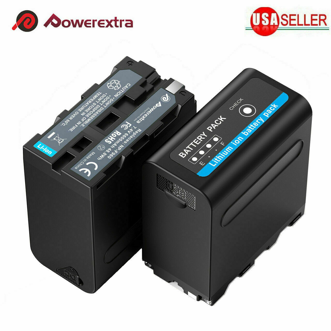 2 Pack 7.4V Li-ion Battery For Sony NP-F970 NP-F975 NP-F960 NP-F950 Camcorder Powerextra NP-F960