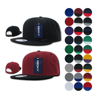 Lot of 6 Blank Flat Bill Snapback Caps Hats Solid Two Tone DECKY Wholesale Bulk Decky 350 / 351