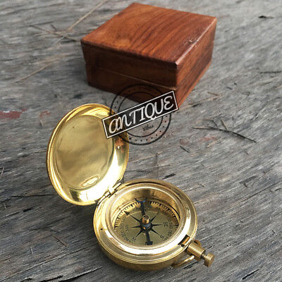 Vintage Small Pocket Office 2" Compass w/Box Wooden Gift Traveler Hiking To Без бренда - фотография #4