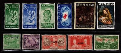 Group of 11 Different New Zealand Stamps with Bonus - Christmas, Health, NIUE Без бренда