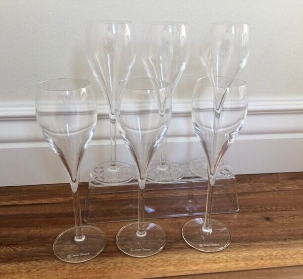 6 VEUVE CLICQUOT Tulip French Champagne 8" Flutes with Rare White Logo Glasses  Veuve Clicquot