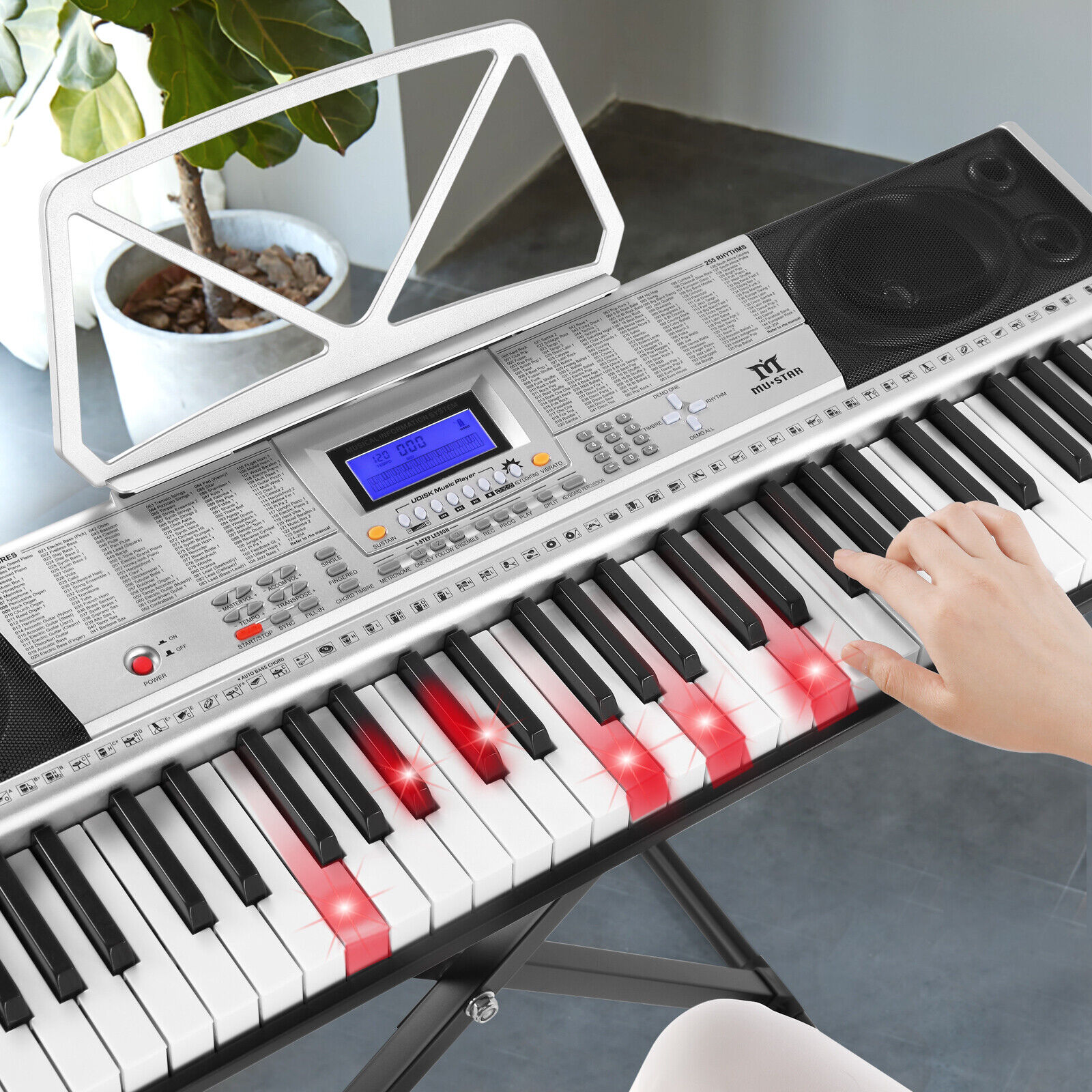 61Key Electronic Keyboard Piano Portable Digital Organ Lighted Key USB Headphone Mustar S6010400 - фотография #6
