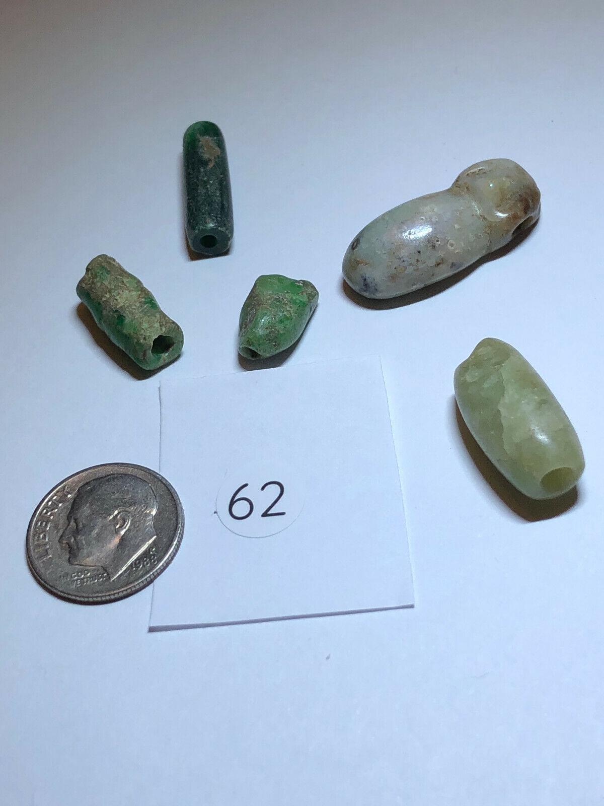 Pre Columbian Mayan Authentic Polished (5)Jade Carved Tubular Beads bundle deal Без бренда