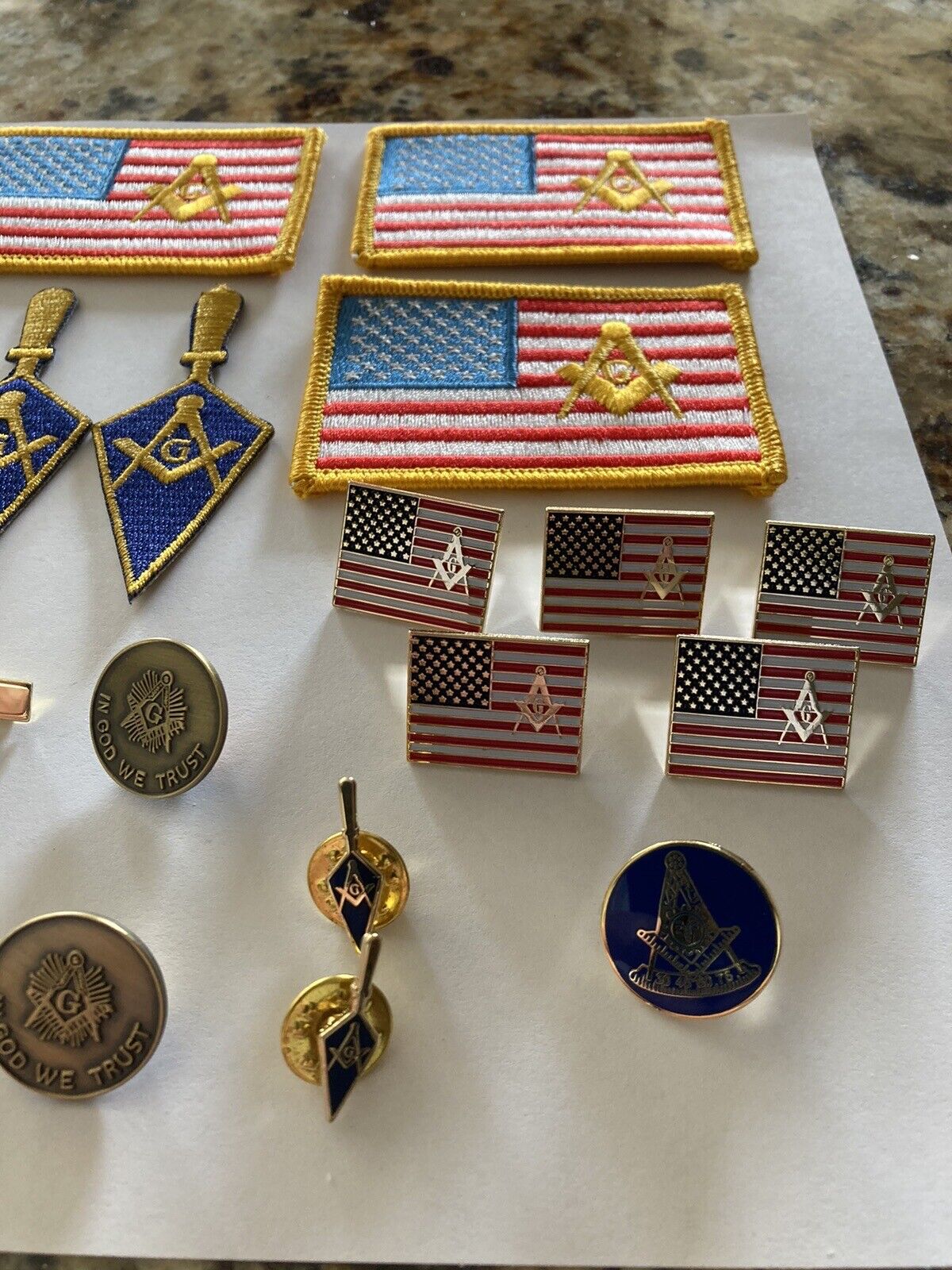 masonic embroidered patches American Flag, Trowel, S&C and Pin Badges    Без бренда - фотография #3