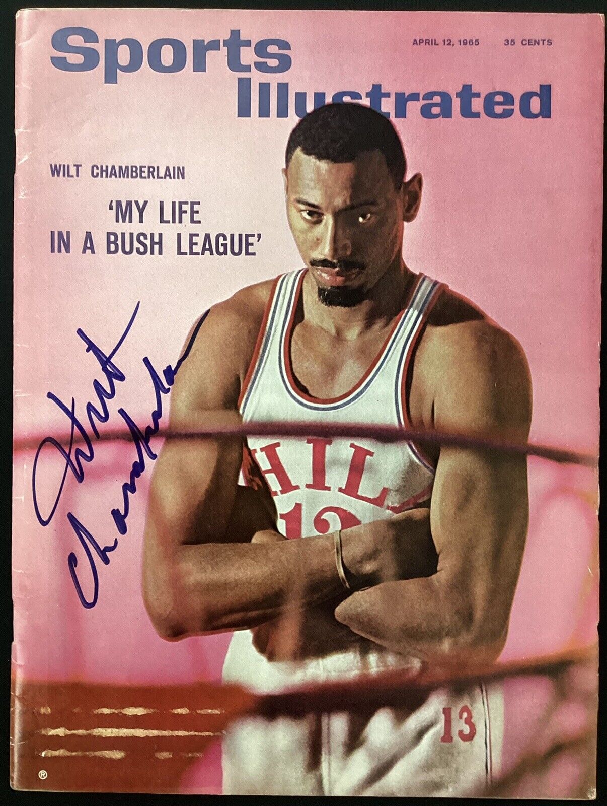 Wilt Chamberlain Signed Sports Illustrated 4/12/65 Basketball 76ers Auto HOF JSA Sports Illustrated