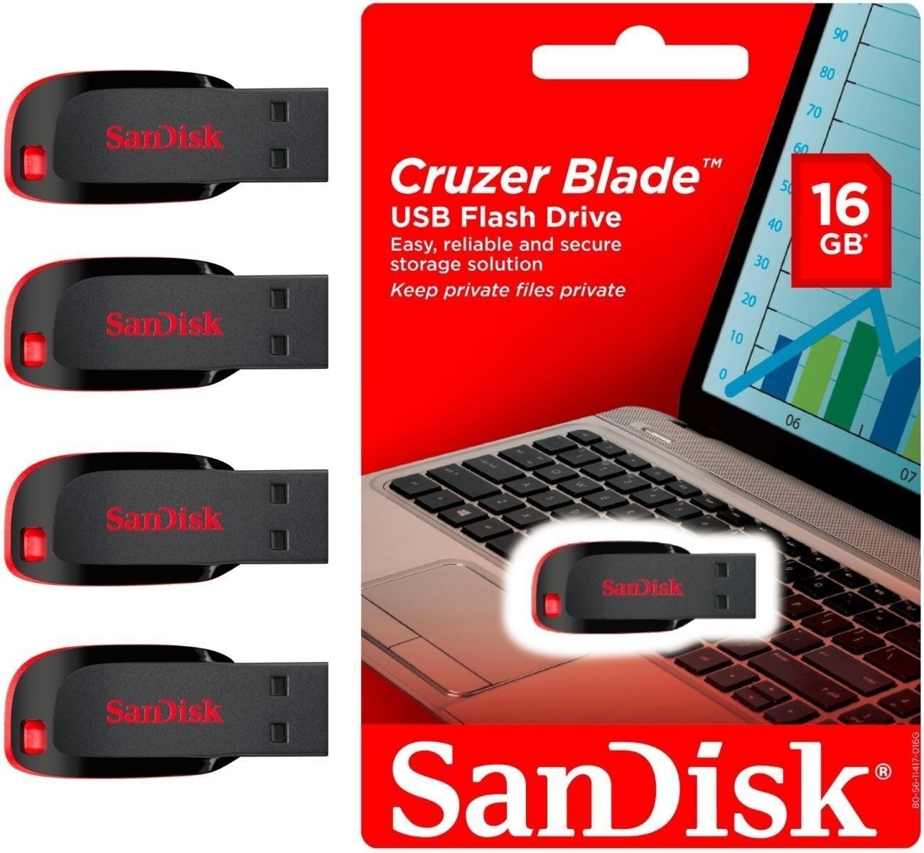 SanDisk 16 GB USB Pen Disk Thumb Drive Memory Stick 16GB Wholesale Pack 4 Lot SanDisk SDCZ50-016G-A35