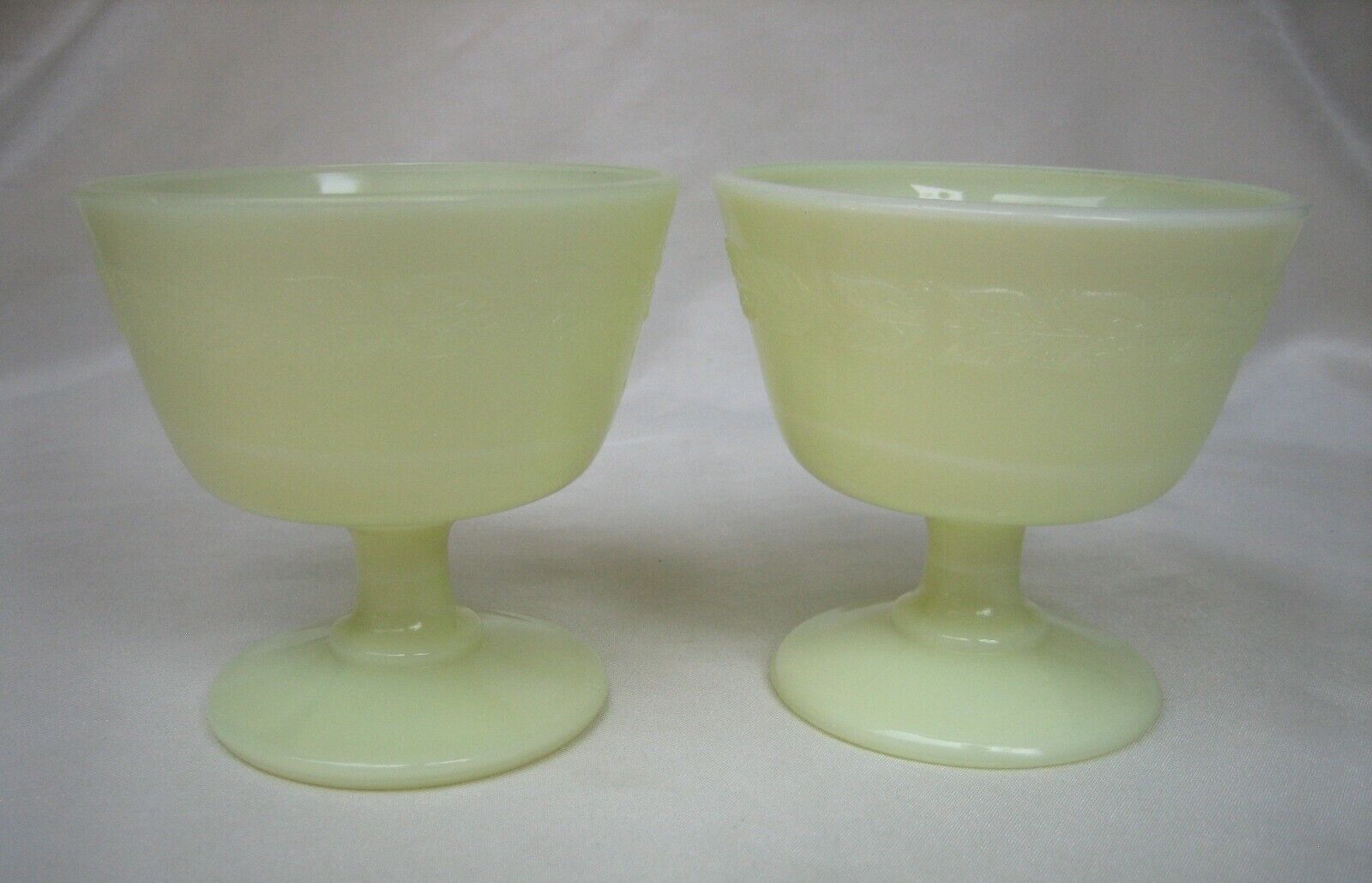 Set Of Two (2) McKee Glass Co French Ivory / Custard Laurel Floral Sherbet Cups Anchor Hocking