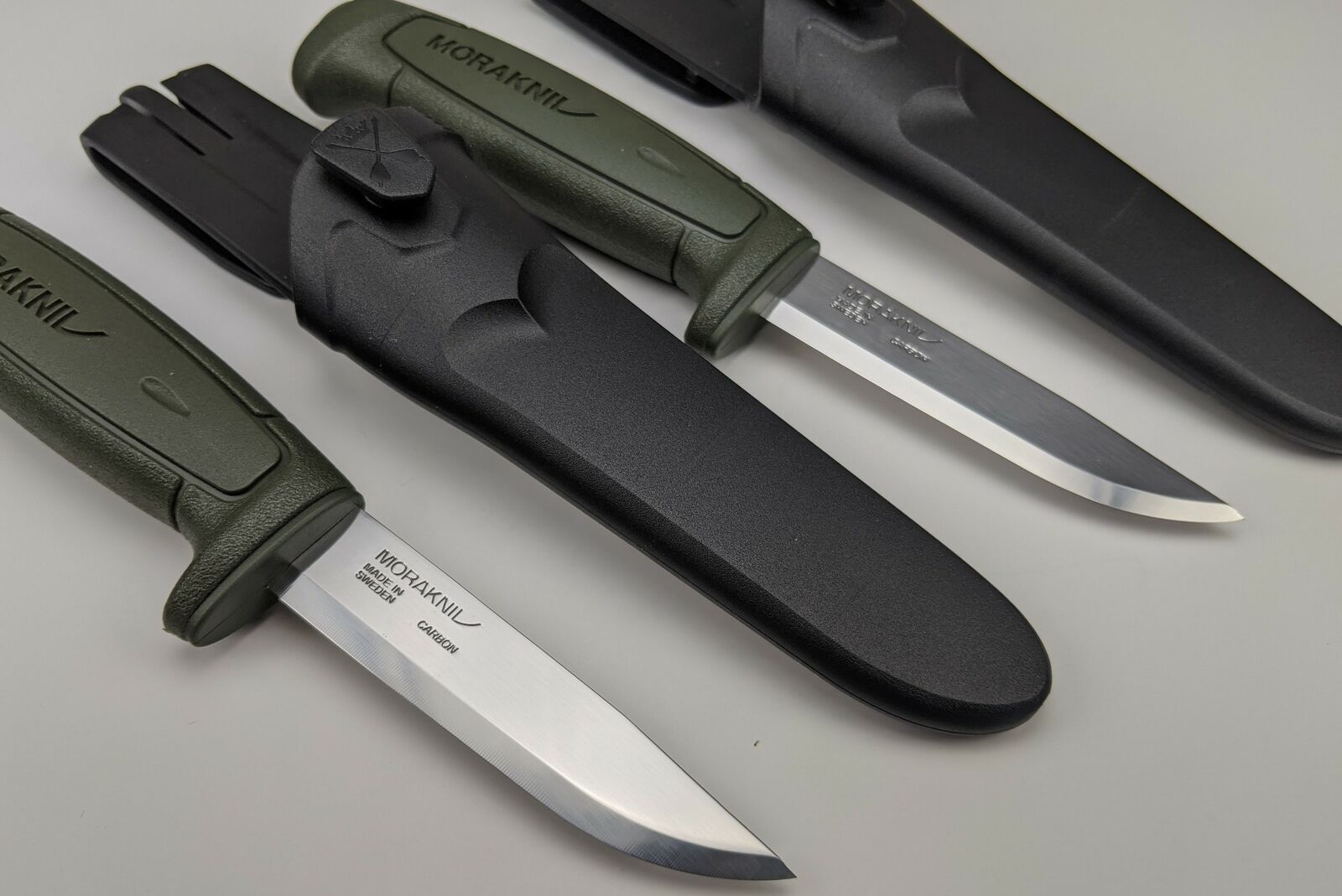 2 Pack Lot - Morakniv Basic 511 Knife & Sheath - 2 Green Mora Knives & Sheaths Morakniv