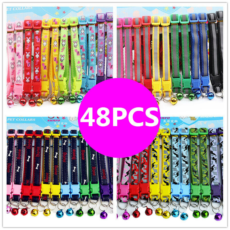 Bulk Lot of 48pcs Dog Collars Wholesale Prices Reflective Nylon Collar for Cat Unbranded