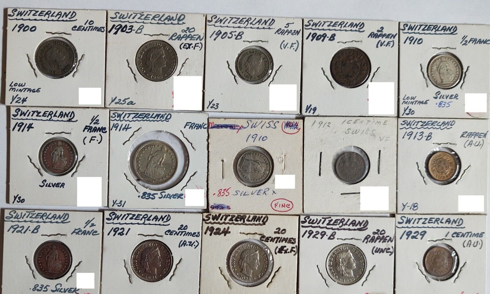 Switzerland, lot of 15 coins, 1900 - 1929 Без бренда