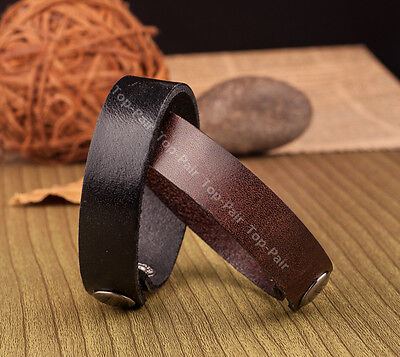 Lot 2PC Mens Single Band Surfer Real Leather Bracelet Wristband Cuff Brown Black Unbranded