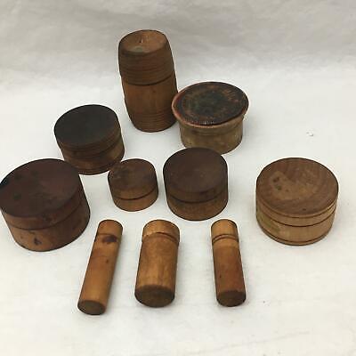 Lot of 10 Small Antique Wood Boxes & Vials incl VINE VEGETABLE TOOTH POWDER Без бренда