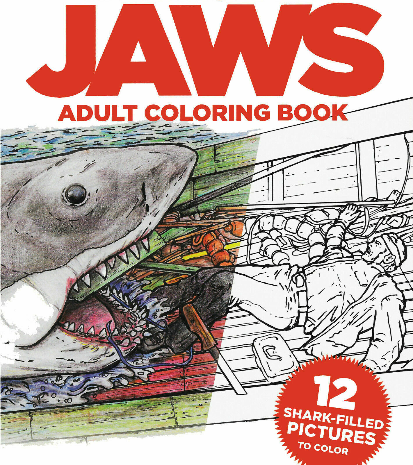 JAWS -ADULT COLORING BOOK SHARK GREAT WHITE HORROR MOVIE CHIEF BRODY AMITY MOVIE Без бренда