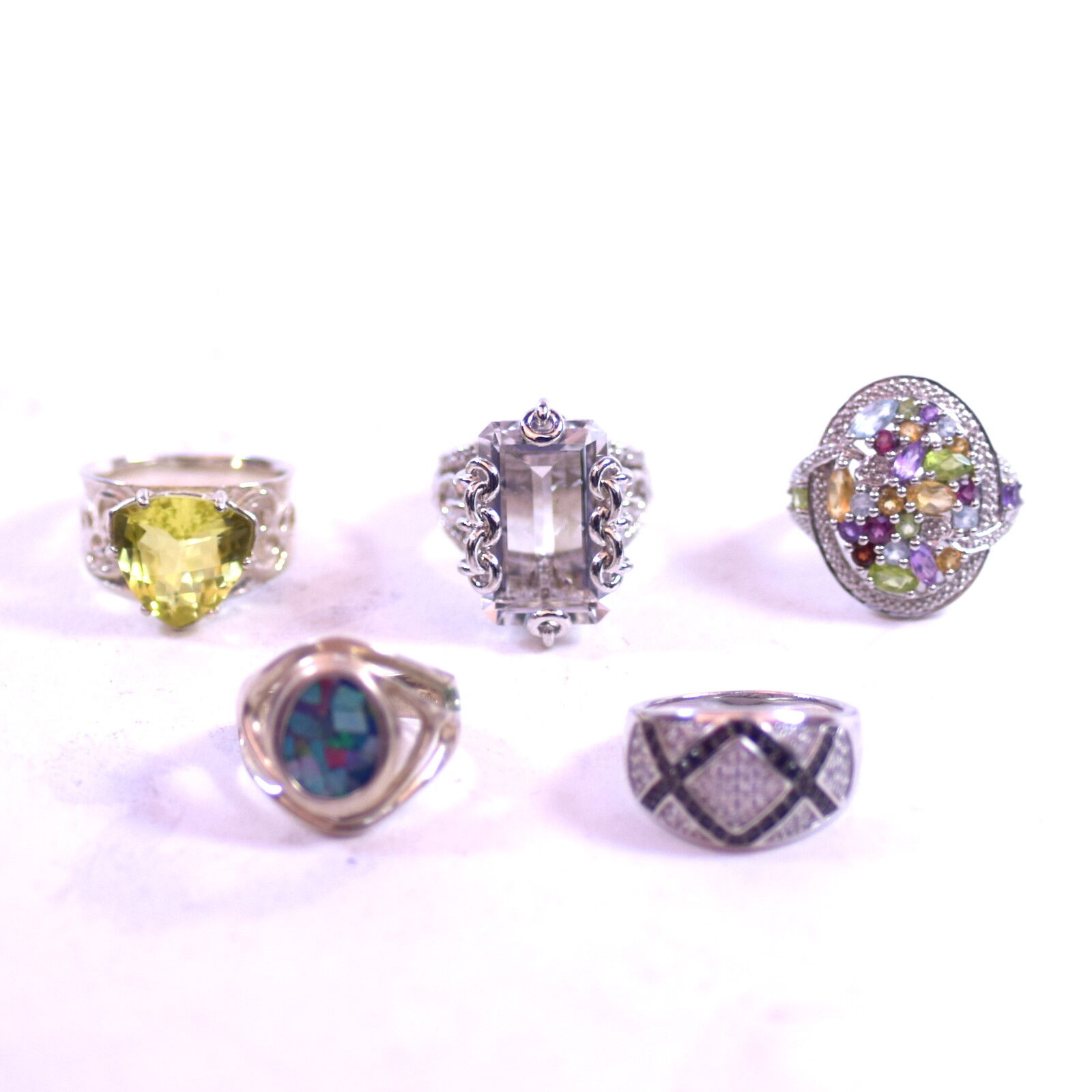 Sterling Silver and Multicolored Crystal Stone Jewelry 5-Ring Set NA NA