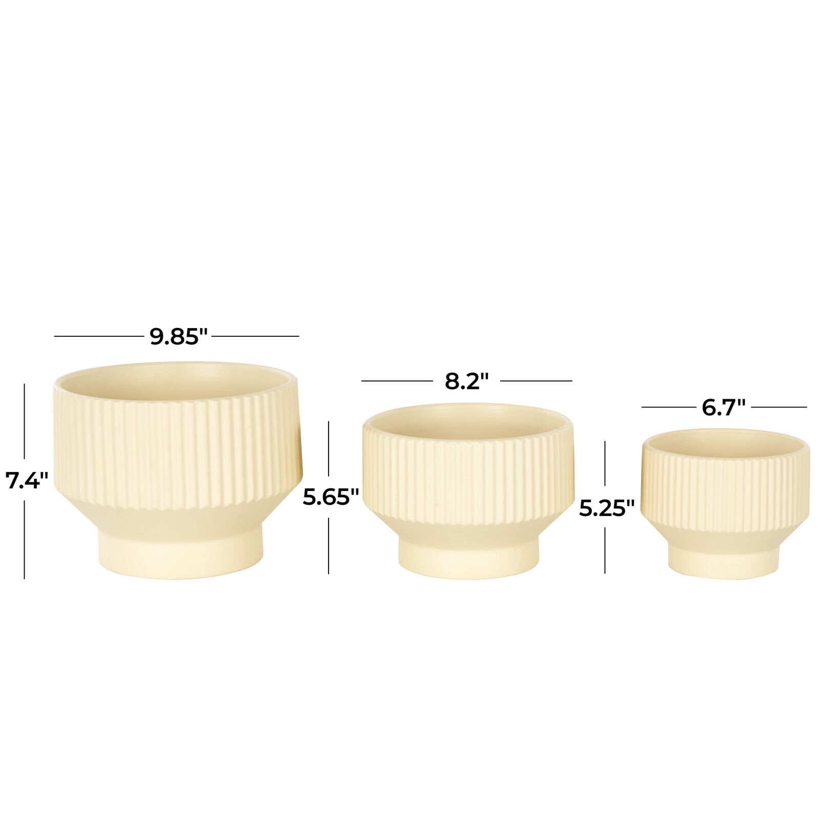 10", 8", 7"W Wide Cream Ceramic Planter with Linear Grooves and Tapered Bases Без бренда - фотография #3