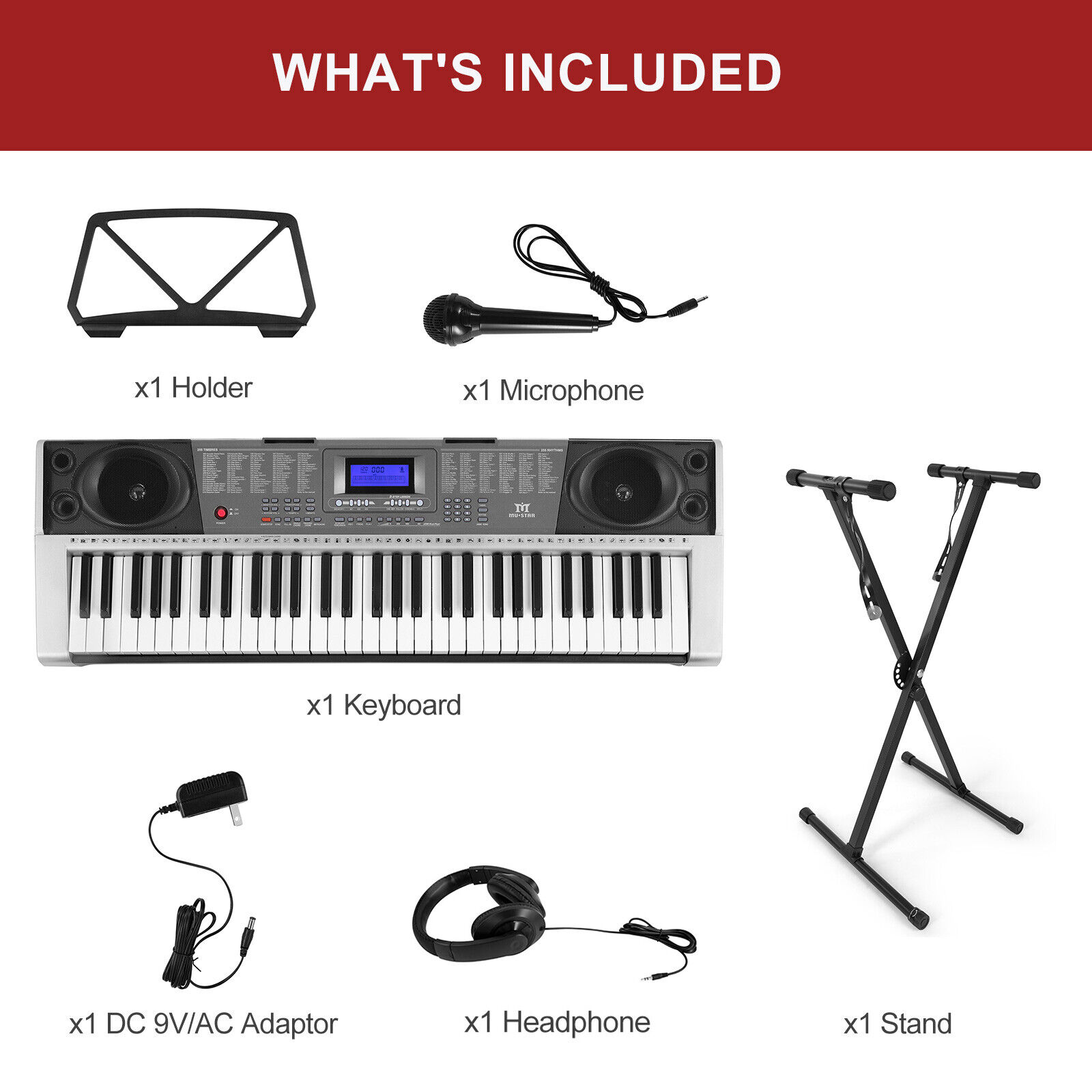 New Portable 61 Key Electronic Keyboards Piano LCD Screen w/Headphone,Microphone Mustar S6010300 - фотография #9