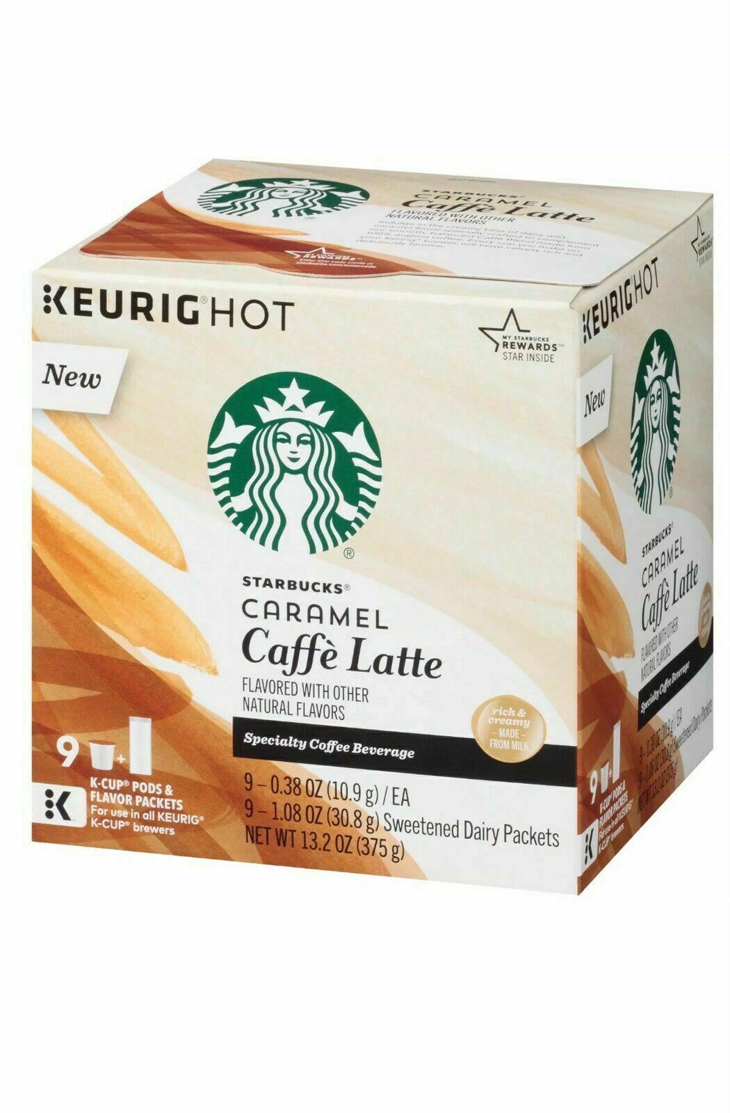 Starbucks Caramel Caffe Latte Coffee K-Cup Pods & Flavor Pack, 9 count Starbucks 9 Caramel Caffe Latte