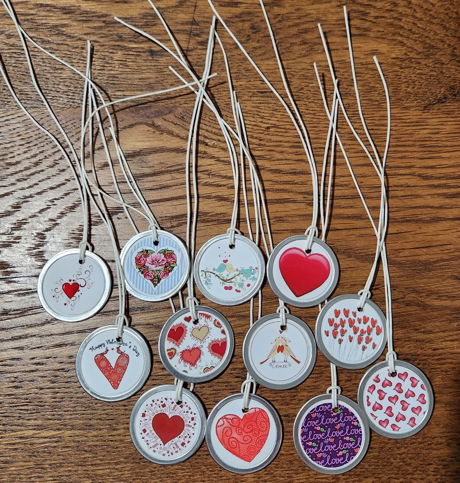 12 Assorted Valentine LOVE Hearts Metal Rim 1 1/4" Hang Tags Mini Tree Ornaments Handmade Does Not Apply - фотография #2