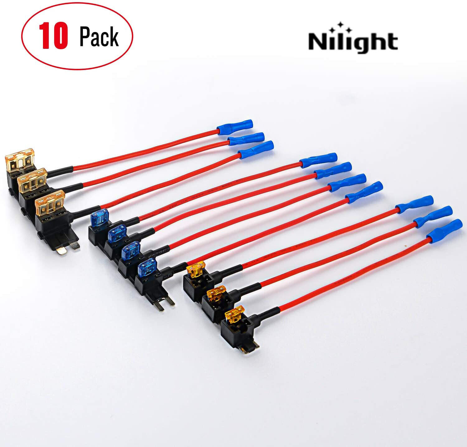 10Pack Car Add-a-Circuit Fuse Adapter w/ Standard & Mini TAP Blade Fuse Holder Nilight 50040R