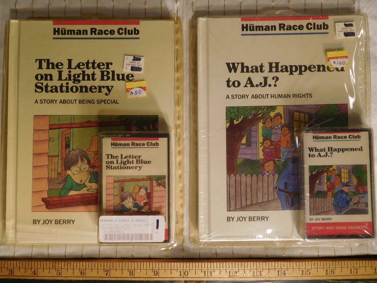 2 Vintage Human Race Club Book/Cassette ~ Letter Blue Stationary & What Hap. AJ Human Race Club