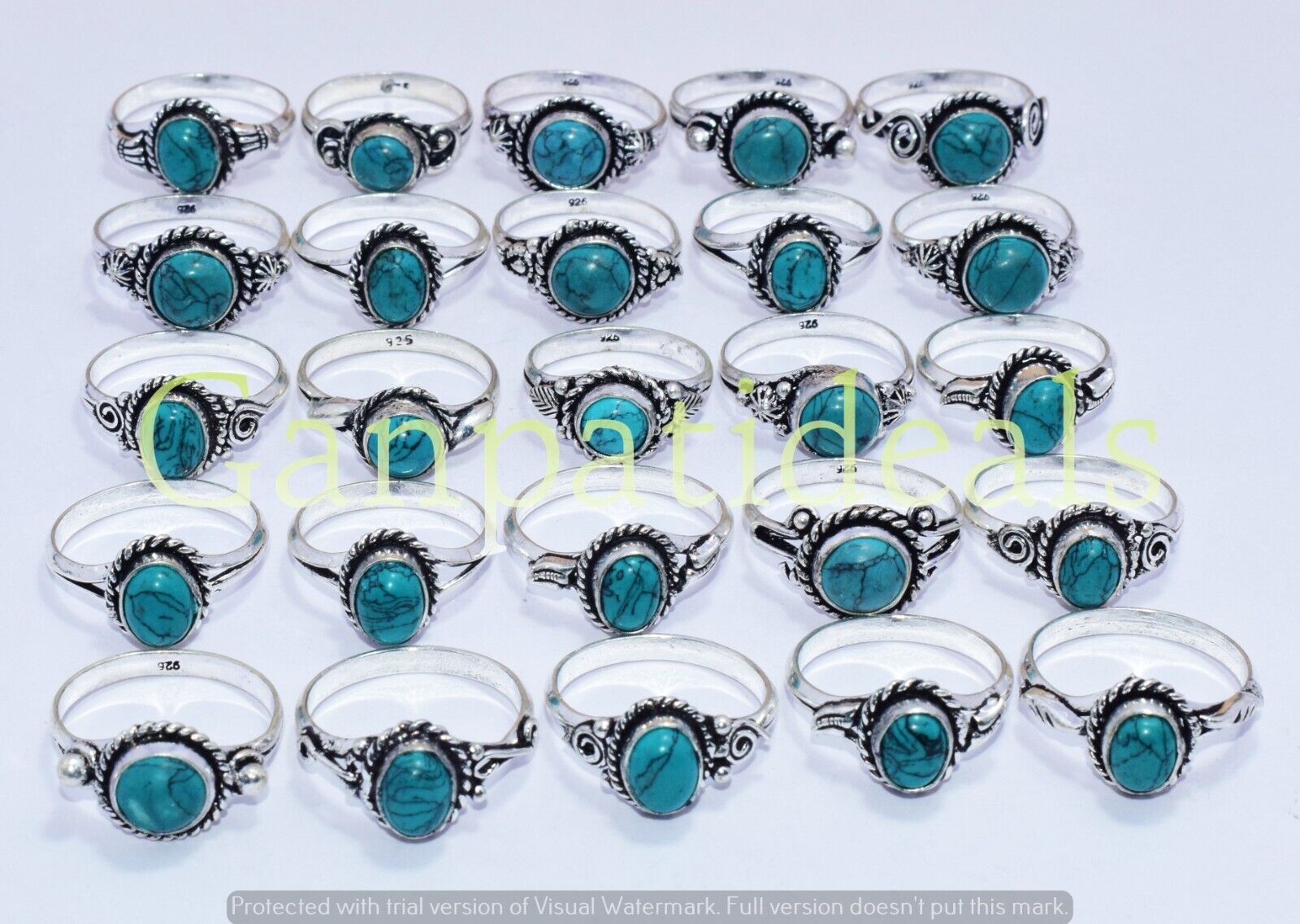 Turquoise Gemstone Ring 10Pcs Wholesale lot 925 Sterling Silver Plated Rings Handmade