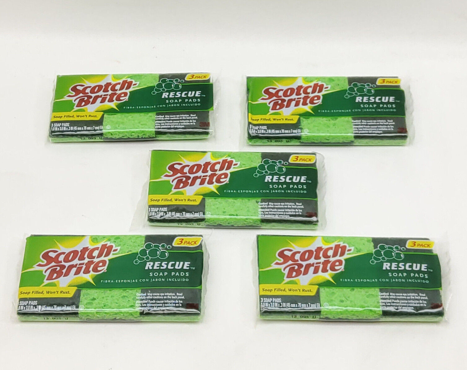 Scotch-Brite Soap Filled  Scrub Sponges 3 Pack Rescue Soap Pad Sponges  LOT OF 5 3M 300-V