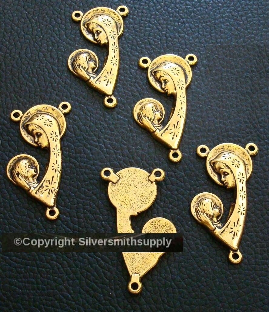 5 Virgin Mary Baby JESUS rosary link pendants gold pl Catholic religious CFP092 Silversmithsupply