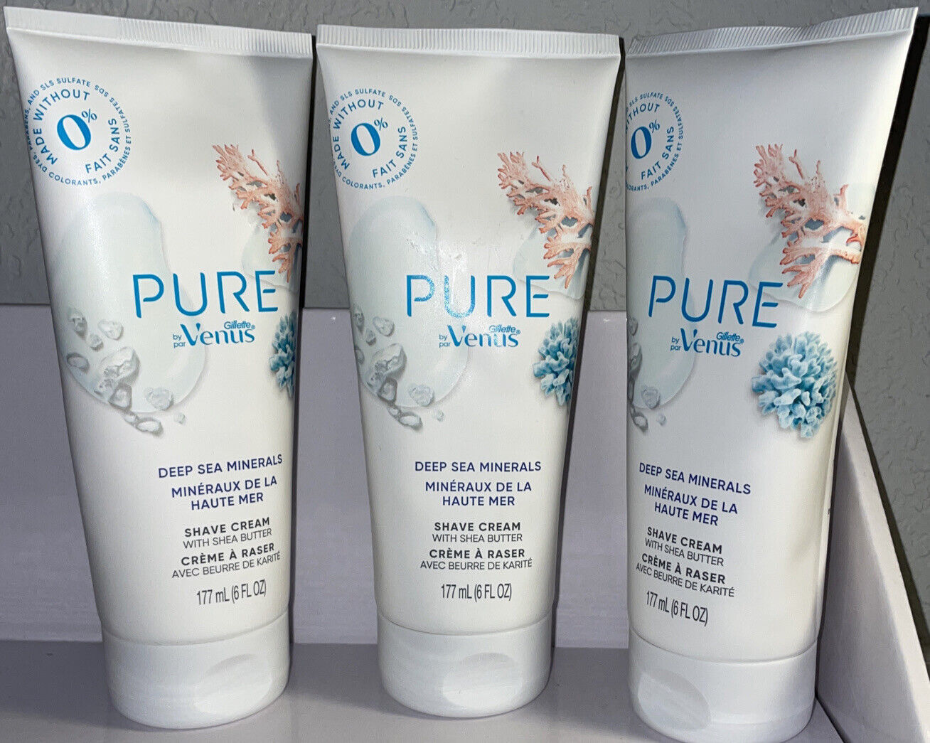 Lot of 3- Pure By Venus Deep Sea Minerals Shave Cream With Shea Butter 6 oz each Venus 66819