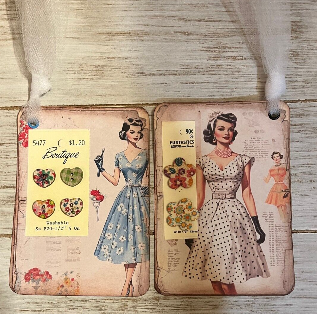 4 Handmade Embellishments Tags Junk Journal Ephemera Cards Sewing Buttons Без бренда - фотография #2