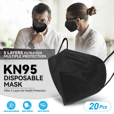 [BLACK] 20 Pcs KN95 Protective Face Mask 5-Layer 95% PM2.5 Disposable Respirator DPT Motorsports KN-20-BK