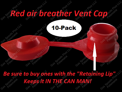 10-Pack-GAS-CAN-RED-VENT-CAPS-Air Breather FIX YOUR CAN GLUG-Wedco-Blitz-Scepter TRI-SURE POLY-VENT