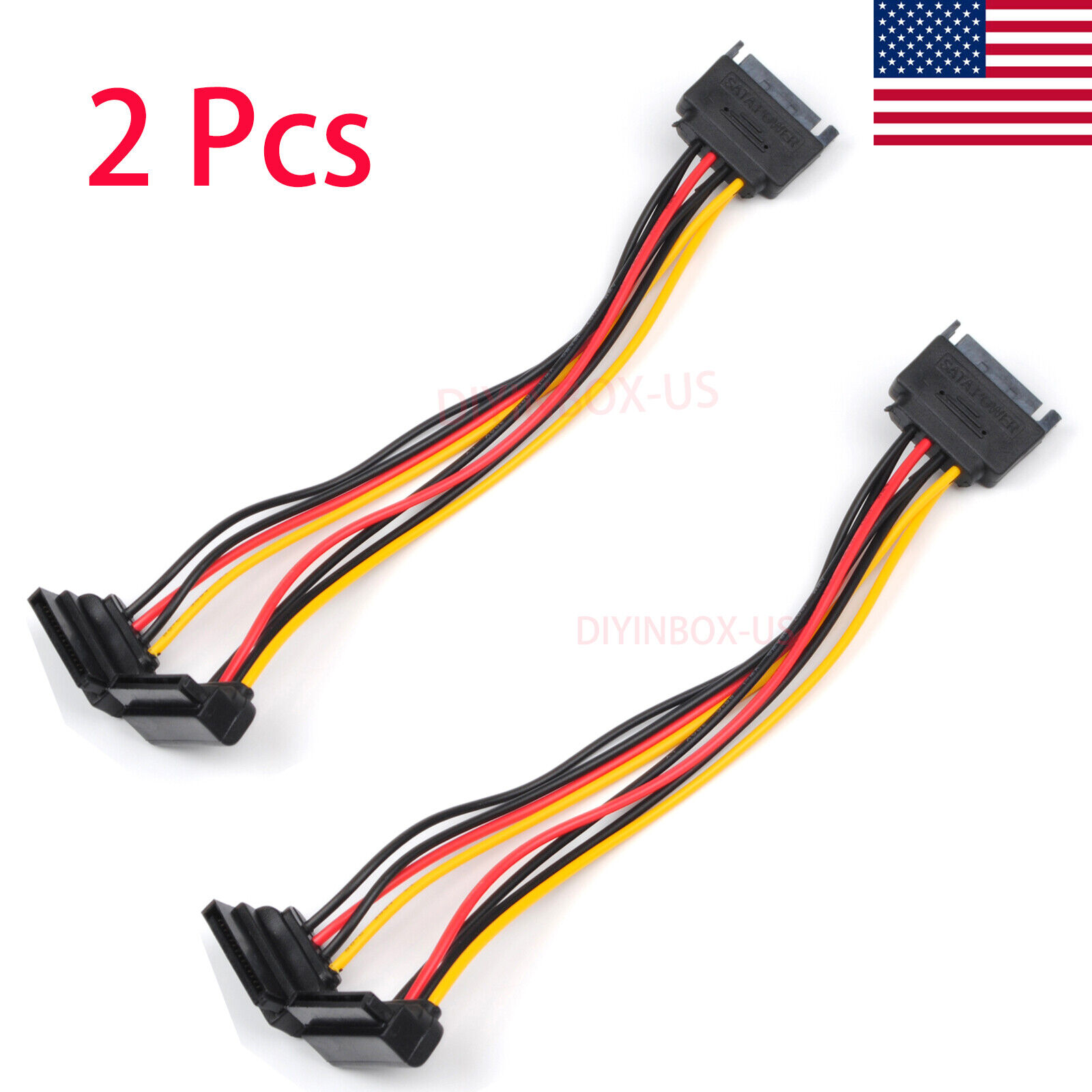 2pcs SATA Power15-pin Y-Splitter Cable Adapter Male to Female SSD HDD Hard Drive Unbranded