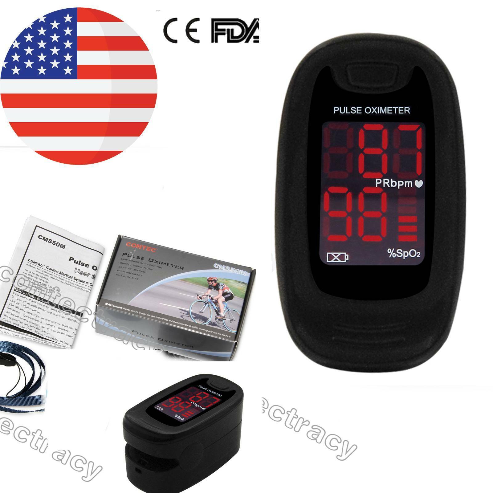 US LED Fingertip oxymeter spo2,PR monitor Blood Oxygen Pulse Oximeter,bag,rope CON-TEC 69450401