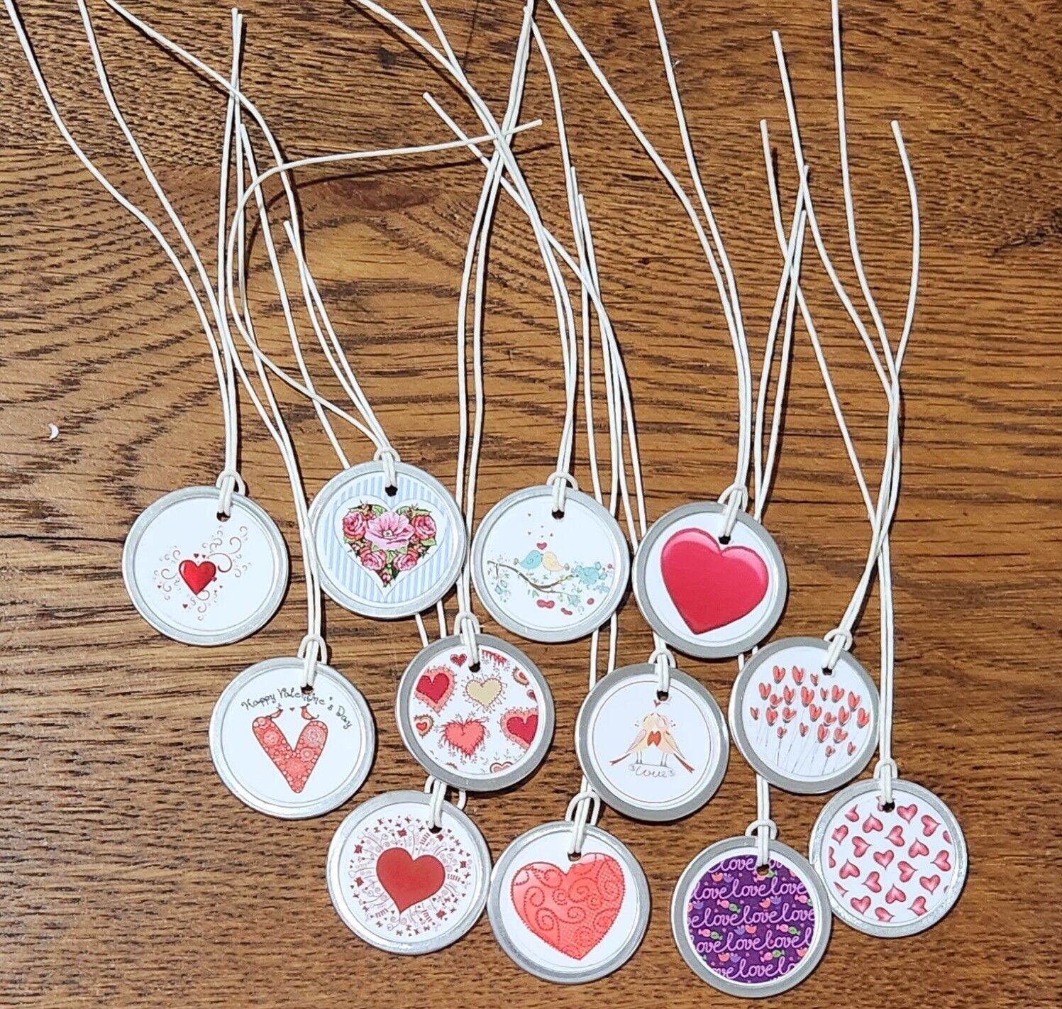 12 Assorted Valentine LOVE Hearts Metal Rim 1 1/4" Hang Tags Mini Tree Ornaments Handmade Does Not Apply - фотография #5