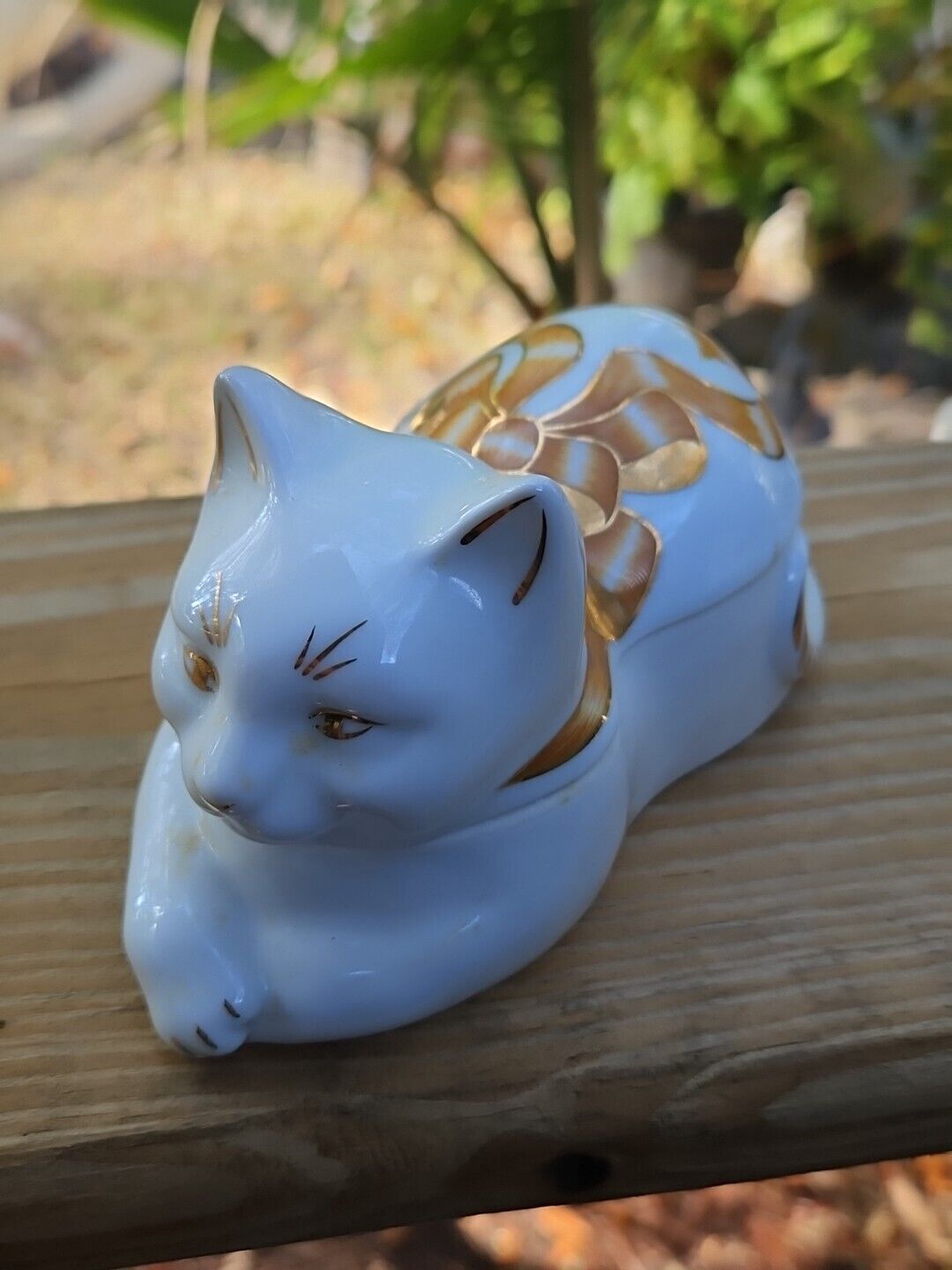 Elizabeth Arden Cat Trinket Box Candle Scented GOLD GILT Vintage Porcelain  Без бренда