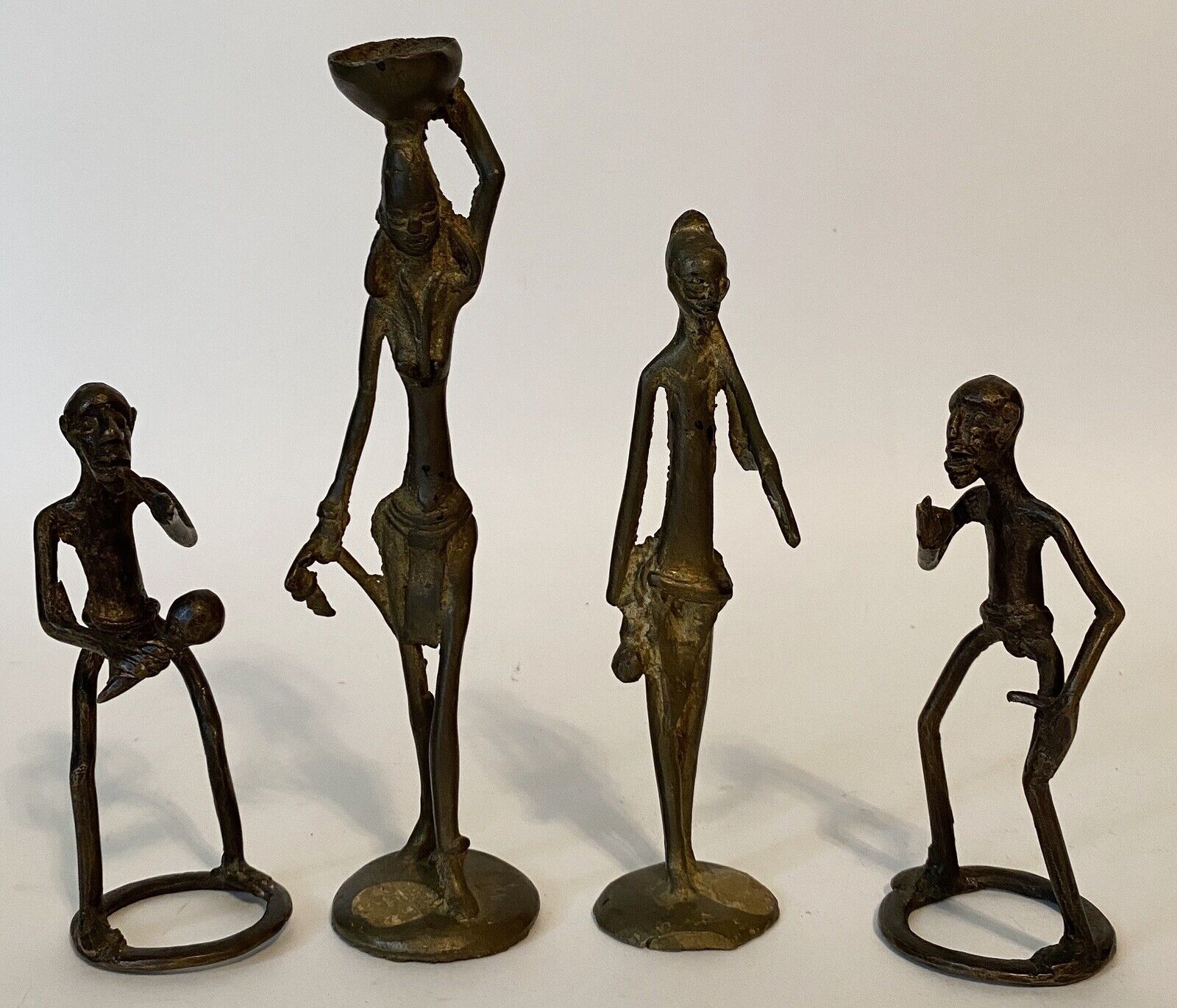 4 Antique Fon Bronze Benin Tribe Figurines Nigerian Man Woman African Folk Art Без бренда - фотография #2
