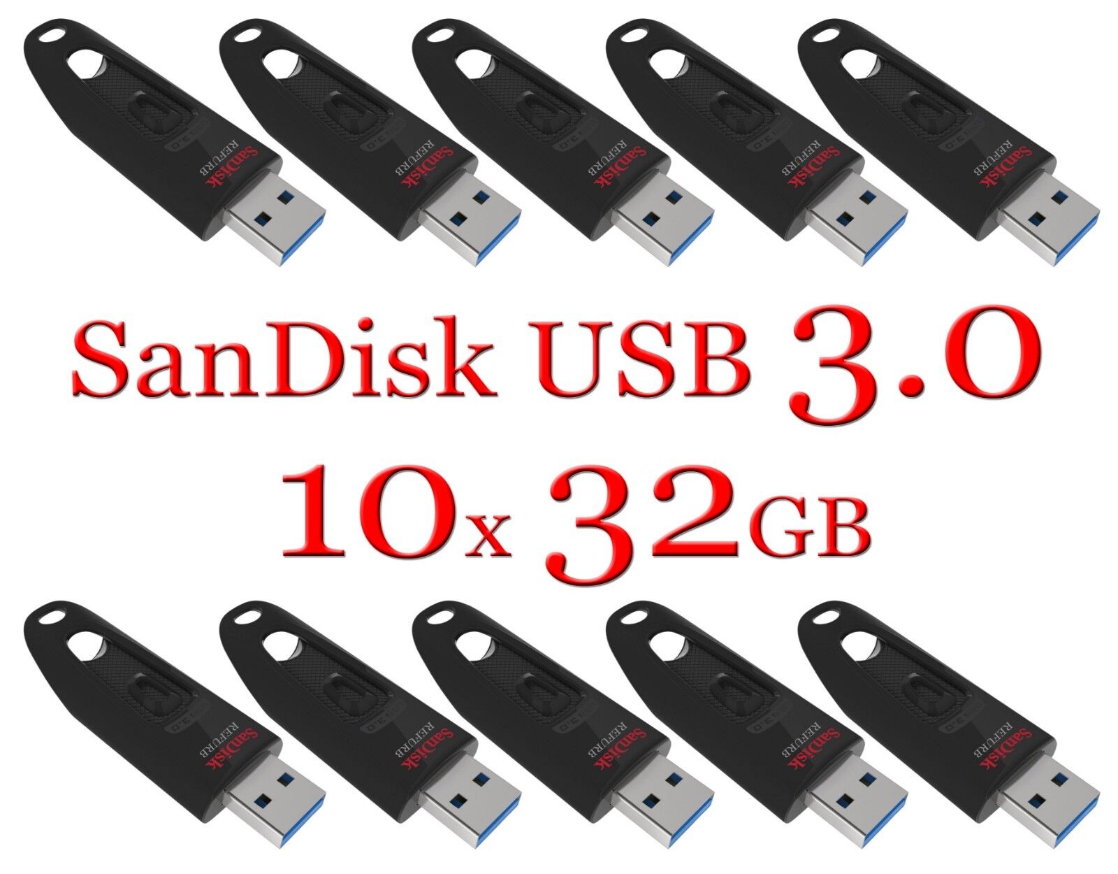 SanDisk 32GB LOT 10x ULTRA USB 3.0 flash drive SDCZ48-032G 32 GB read 100 MB/s SanDisk SDCZ48-032G-U46
