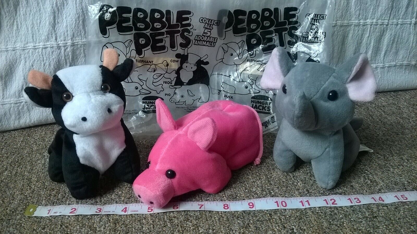 Pebble Pets Lot x 3 Beanie Plush Pig Cow Elephant Imperial Toy 1999 Hungry Jacks Hungry Jack's - фотография #12