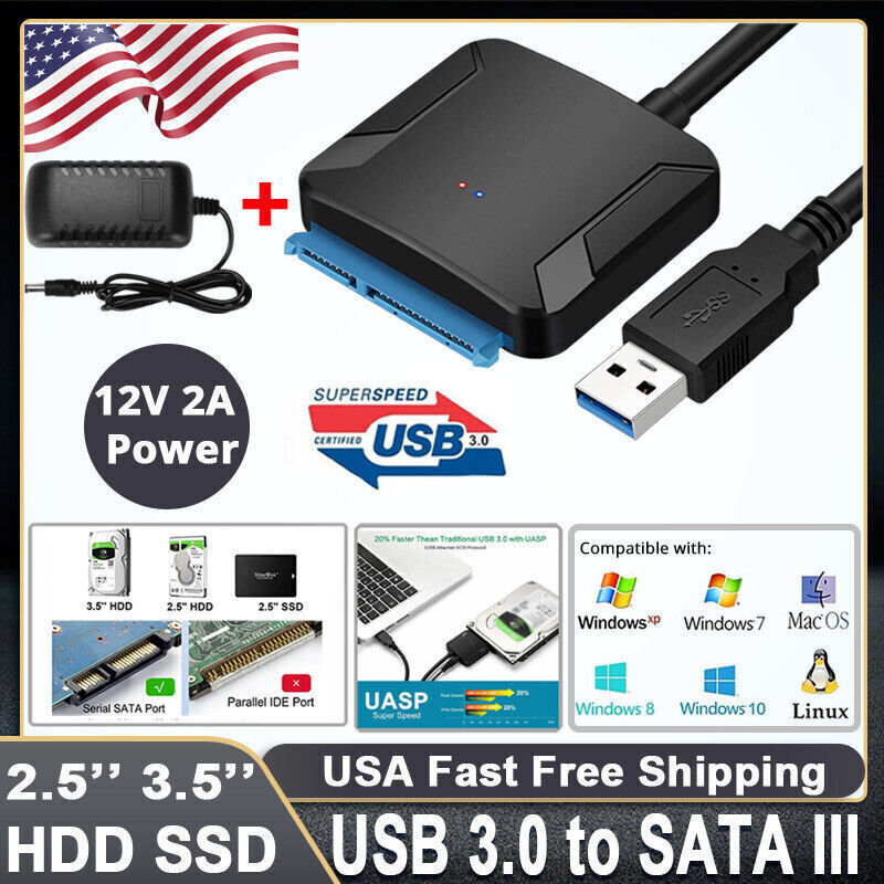 SATA to USB 3.0 Adapter Convertor Cable for 2.5" 3.5" HDD SSD Hard Drive US Ship UVOOI Does Not Apply - фотография #2